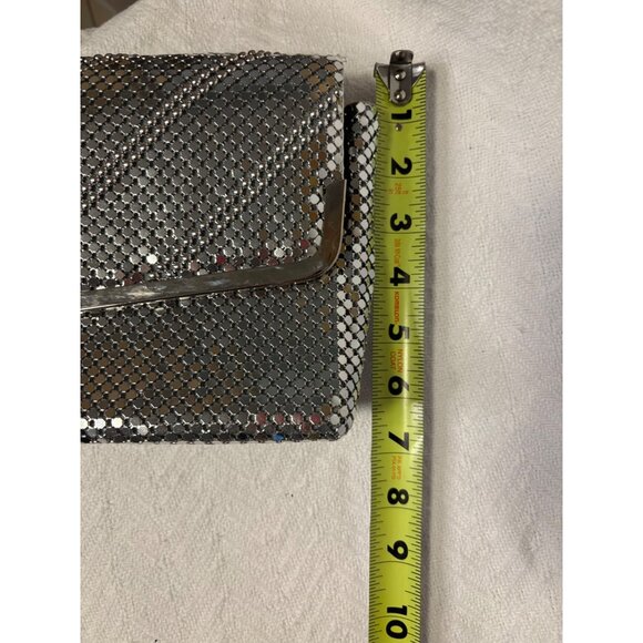 BUENO Silver Mesh Metal Evening Clutch Purse Diagonal Pattern Removable Strap - Picture 8 of 8